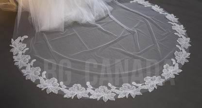Ivory Cathedral Veil: Floral Lace Edge, Soft Tulle Bridal Veil (300cm)