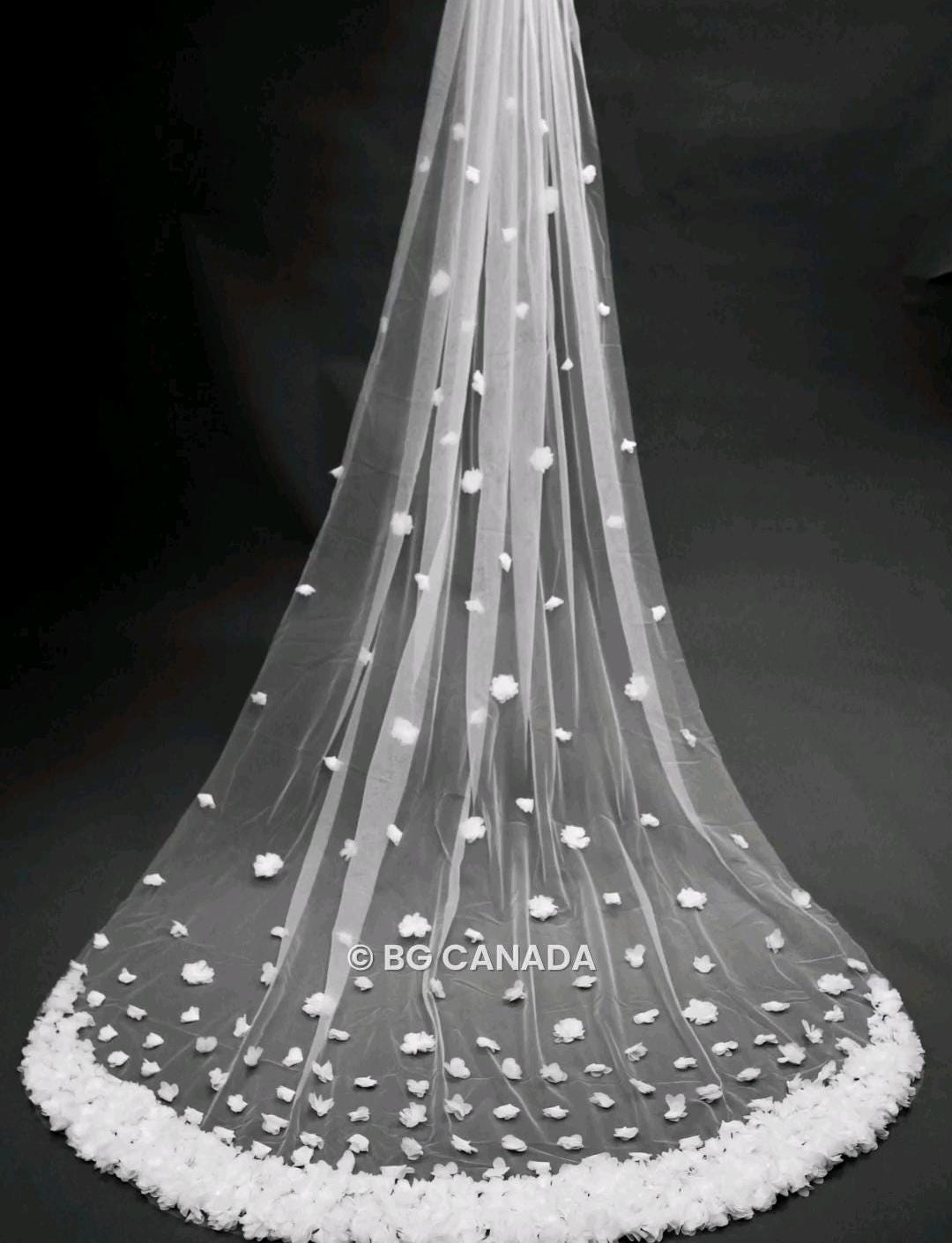 3D Floral Cathedral Veil: 300cm Wedding Veil, White or Off-White