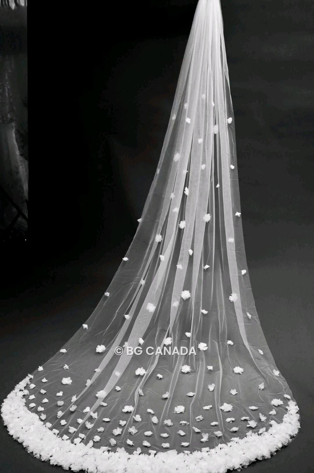 3D Floral Cathedral Veil: 300cm Wedding Veil, White or Off-White