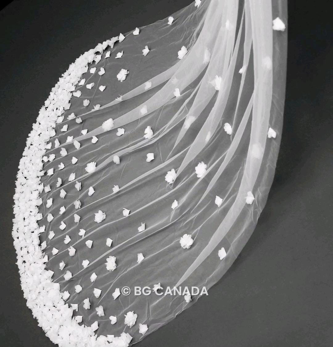 3D Floral Cathedral Veil: 300cm Wedding Veil, White or Off-White