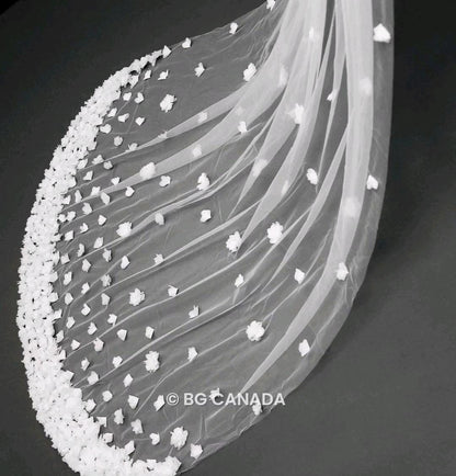3D Floral Cathedral Veil: 300cm Wedding Veil, White or Off-White