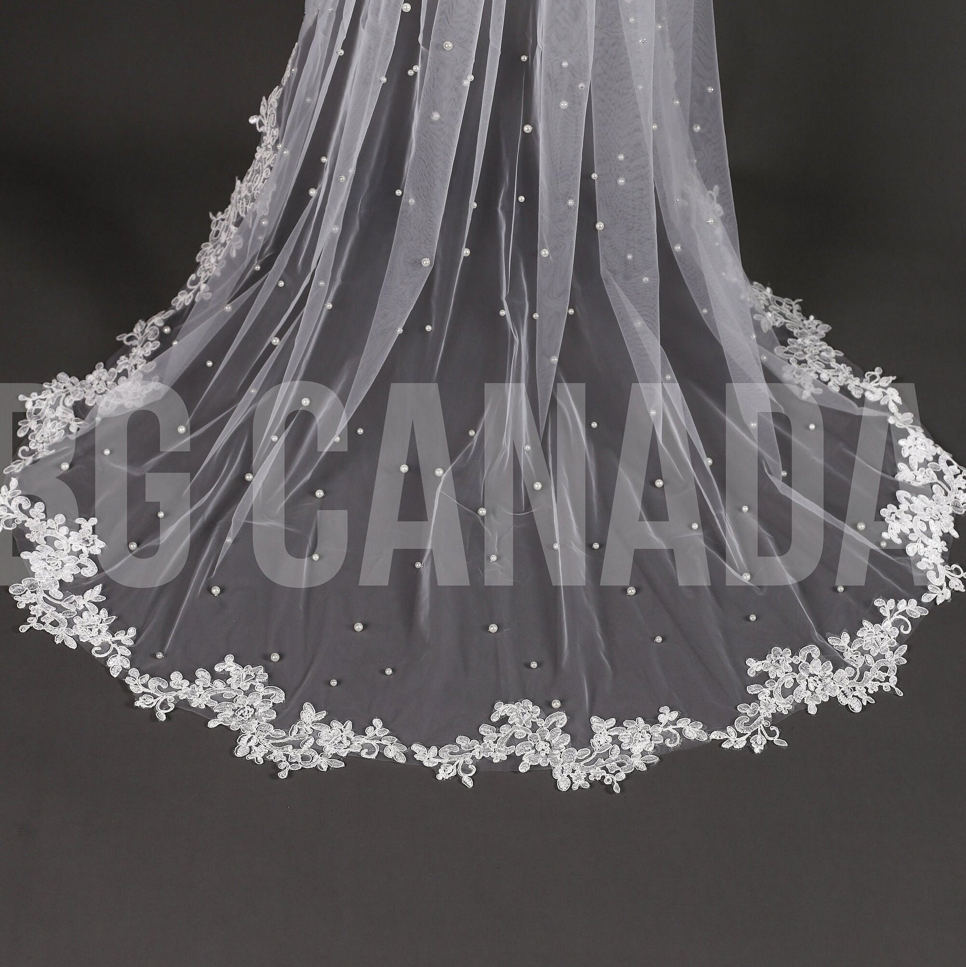 Pearl Wedding Veil with lace border: Ivory Lace Border Veil Lace edge veil scattered pearls