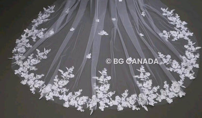 Cathedral Wedding Veil: Ivory Floral Lace, Soft Tulle