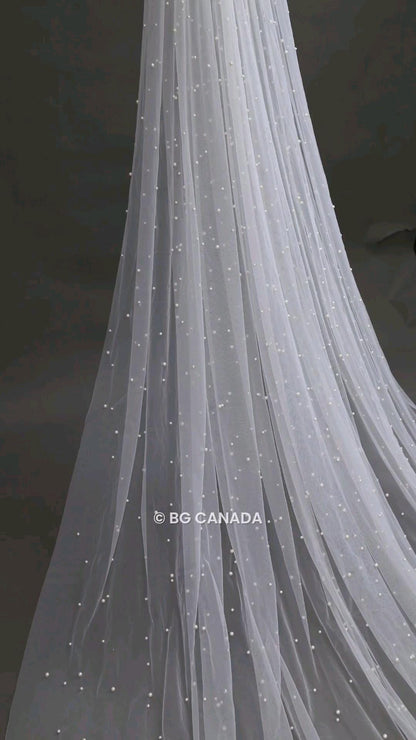 Floral Lace Cathedral Wedding Veil: Long Pearl Bridal Veil