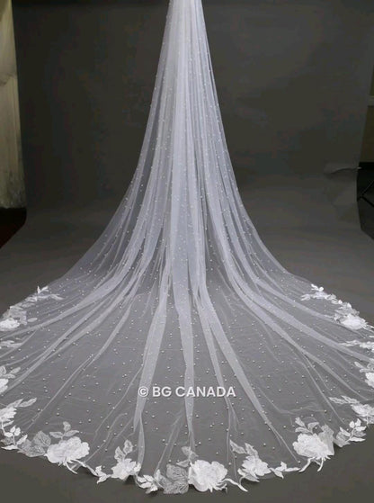 Floral Lace Cathedral Wedding Veil: Long Pearl Bridal Veil