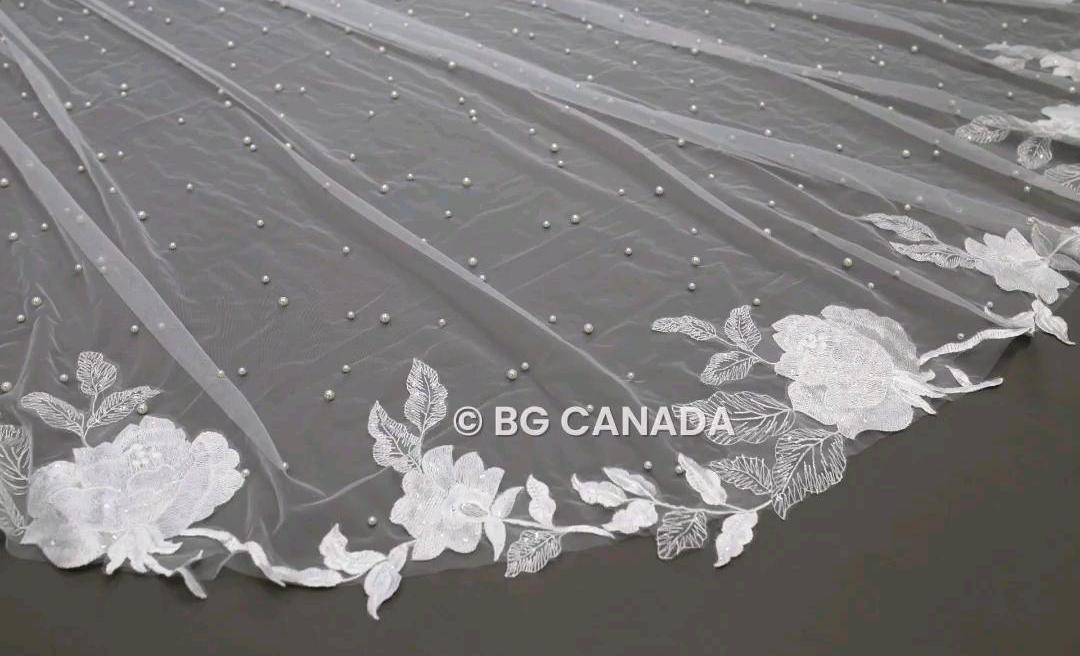 Floral Lace Cathedral Wedding Veil: Long Pearl Bridal Veil