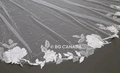 Floral Lace Cathedral Wedding Veil: Long Pearl Bridal Veil