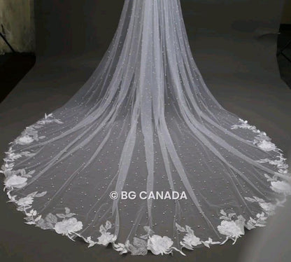 Floral Lace Cathedral Wedding Veil: Long Pearl Bridal Veil