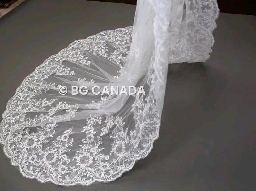 Lace Edge Cathedral Wedding Veil: Floral Sequins, Scalloped Vintage Lace