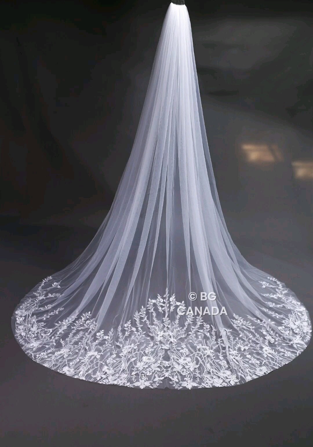 Floral Vine Cathedral Wedding Veil - Embroidered Bridal Veil
