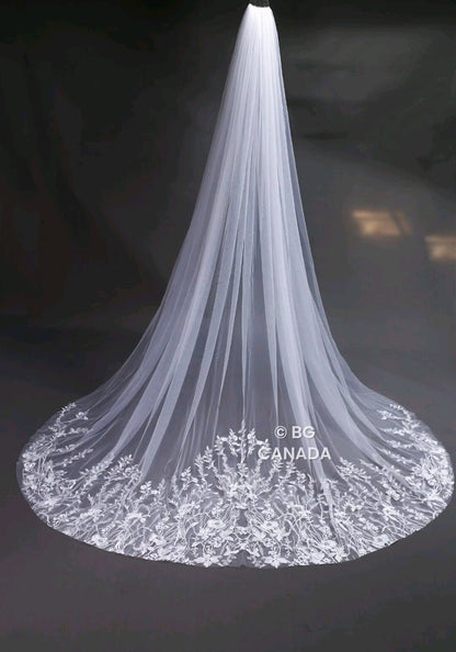 Floral Vine Cathedral Wedding Veil - Embroidered Bridal Veil
