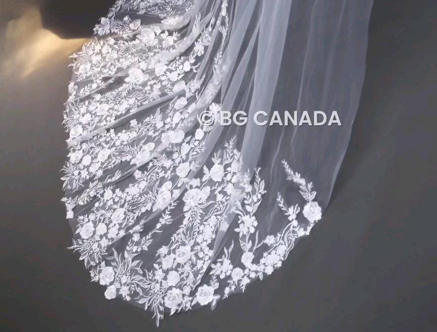 Wild floral veil Floral Lace Veil 3D Embroidery Wedding Veil luxury bridal veil statement veil