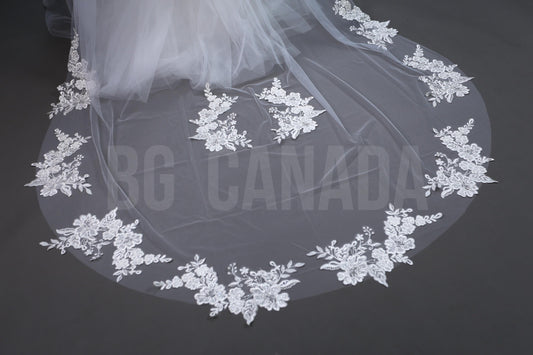 Cathedral Wedding Veil: Long Pearl & Lace Bridal Veil