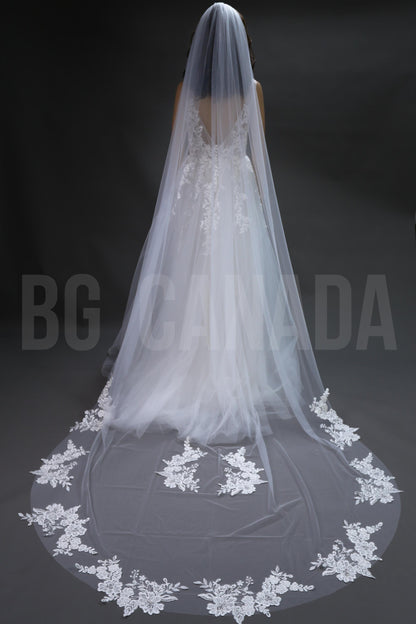 Cathedral Wedding Veil: Long Pearl & Lace Bridal Veil