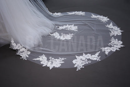 Cathedral Wedding Veil: Long Pearl & Lace Bridal Veil