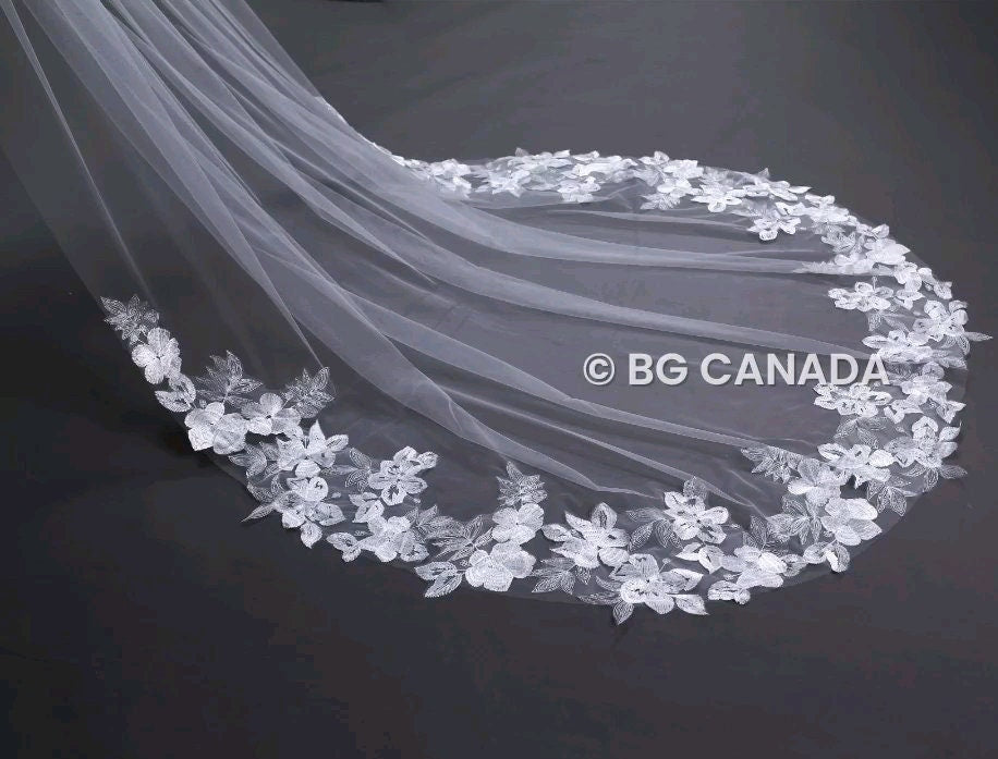 118inch veil floor length wedding veil floral edges veil Floral Lace Bridal Veil 300cm Elegant Wedding Veil