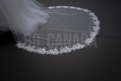 Cathedral Wedding Veil: Pearl Studded Floral Lace, 300cm