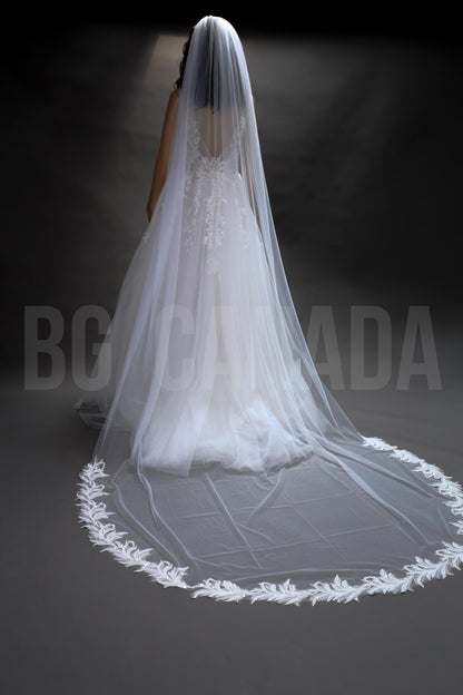 Cathedral Wedding Veil: Pearl Studded Floral Lace, 300cm