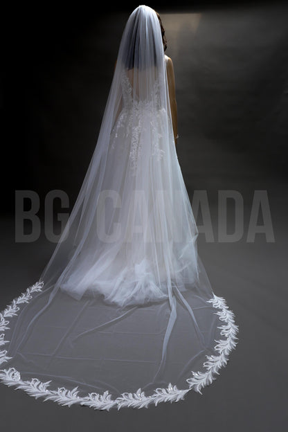 Cathedral Wedding Veil: Pearl Studded Floral Lace, 300cm