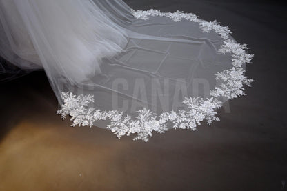 Floral Lace Cathedral Wedding Veil - 300cm Length