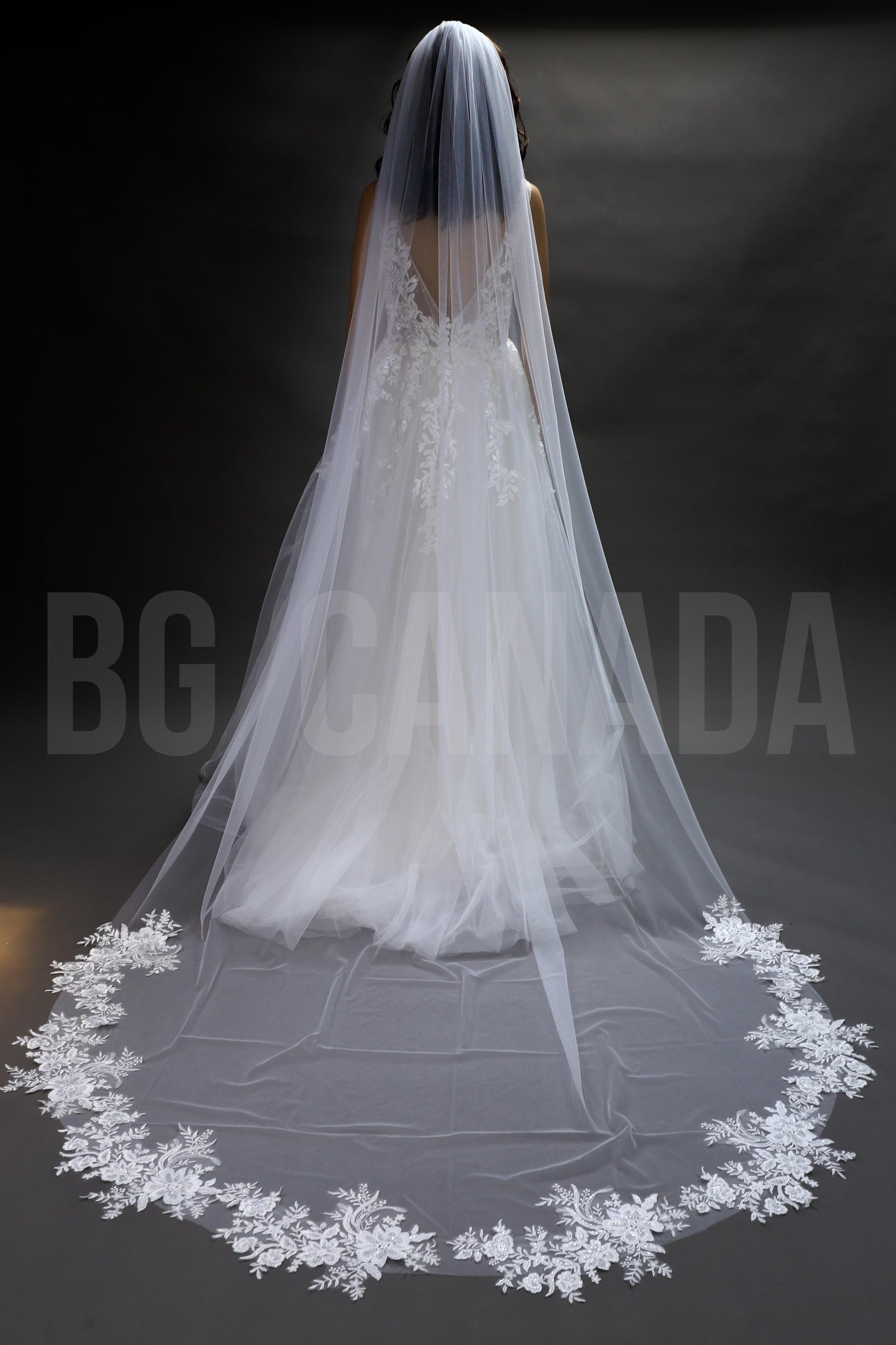 Floral Lace Cathedral Wedding Veil - 300cm Length