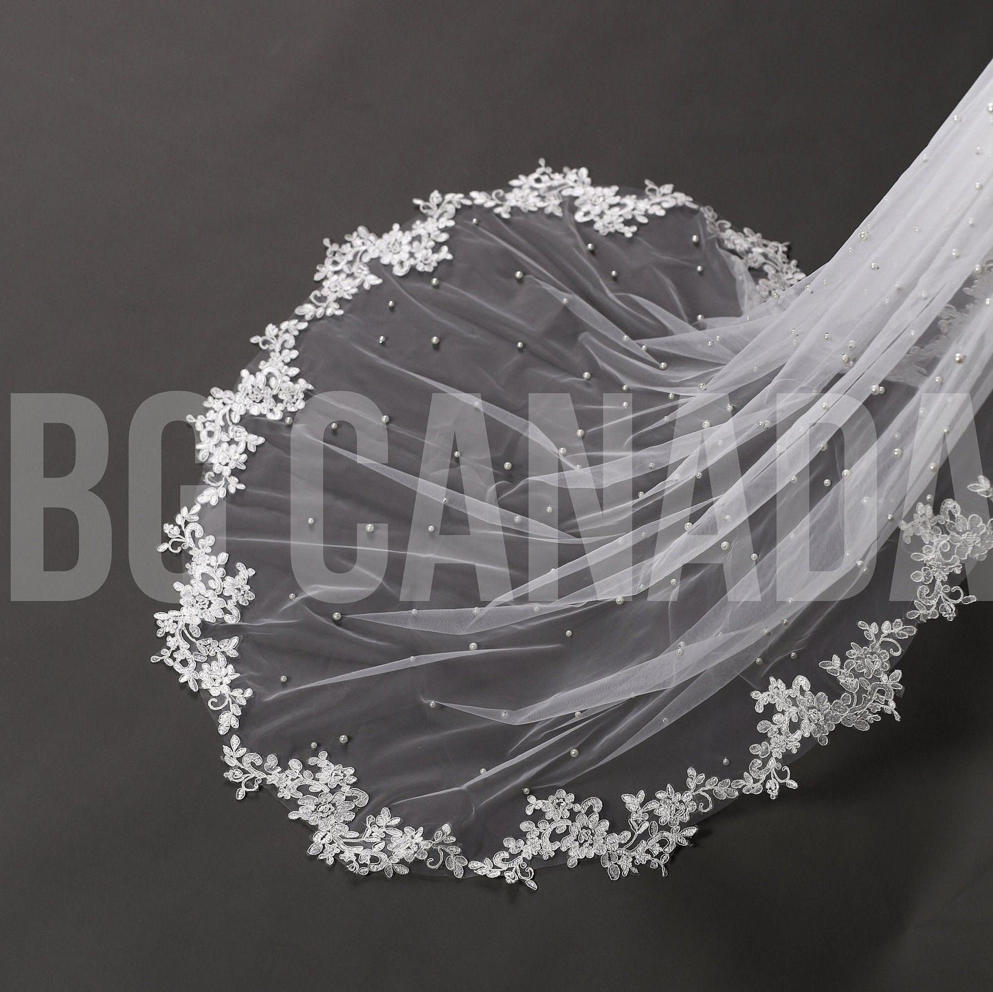 Pearl Wedding Veil with lace border: Ivory Lace Border Veil Lace edge veil scattered pearls