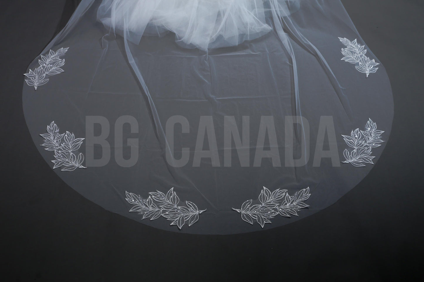 Beaded Leaf Lace Cathedral Veil - Bridal Ivory Tulle Veil
