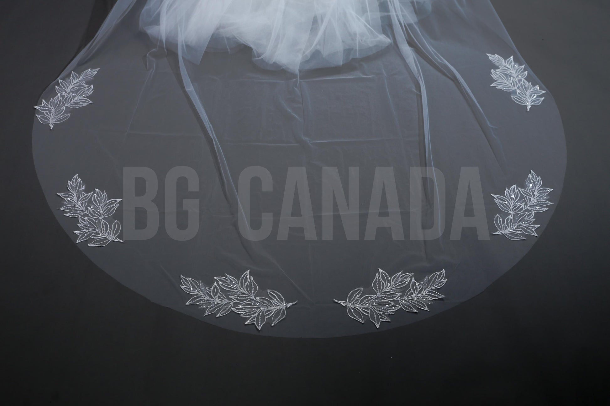 Beaded Leaf Lace Cathedral Veil - Bridal Ivory Tulle Veil