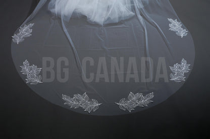 Beaded Leaf Lace Cathedral Veil - Bridal Ivory Tulle Veil
