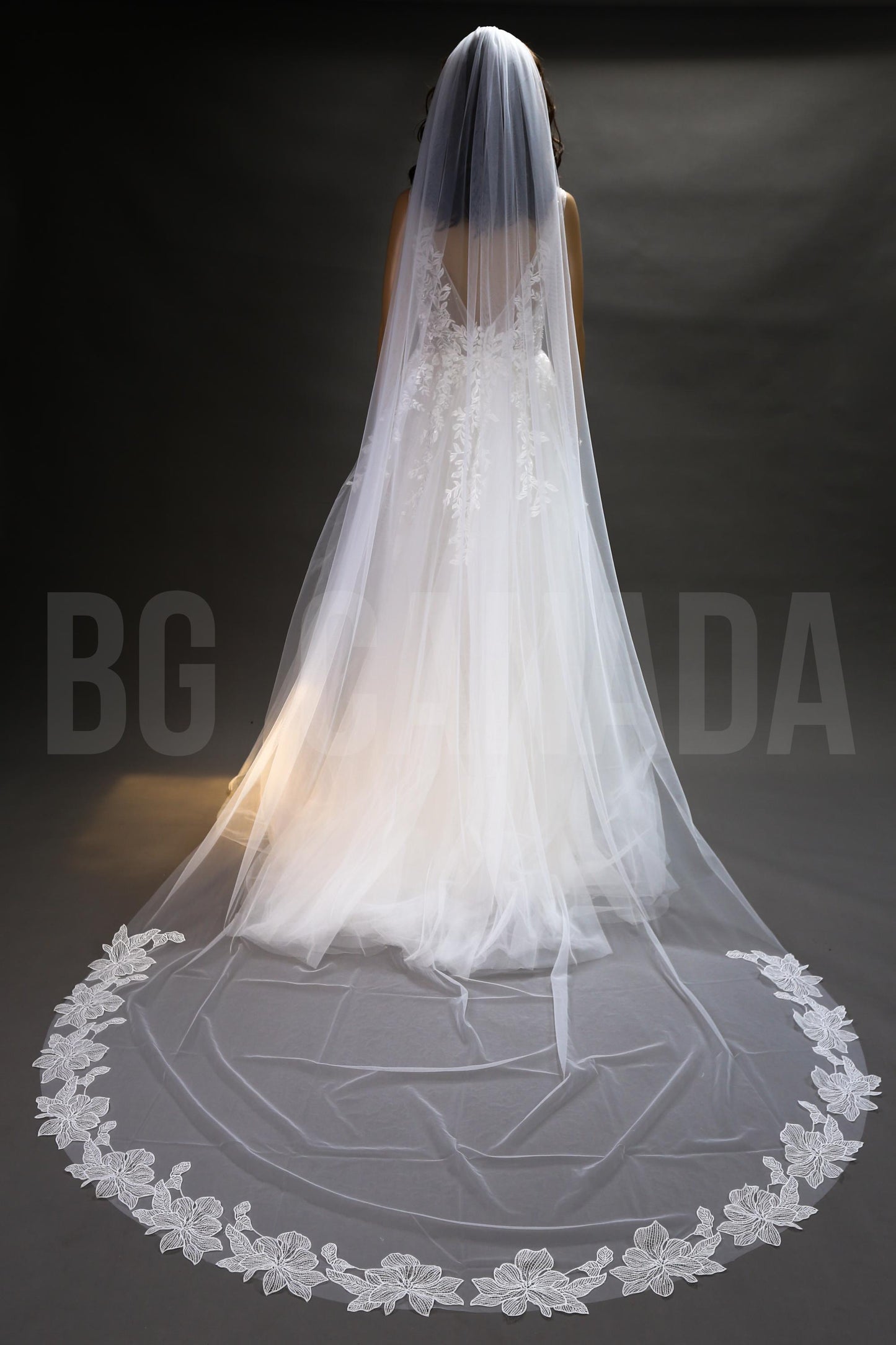 Ivory Cathedral Veil: Floral Lace Edge, Soft Tulle Bridal Veil (300cm)