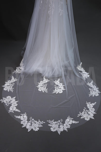 Cathedral Wedding Veil: Long Pearl & Lace Bridal Veil