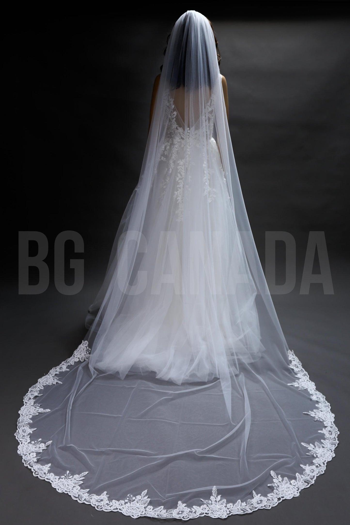 Rose flower cathedral Wedding Veil: Ivory Tulle with Rose Floral Lace Edge