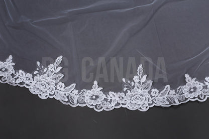 Rose flower cathedral Wedding Veil: Ivory Tulle with Rose Floral Lace Edge