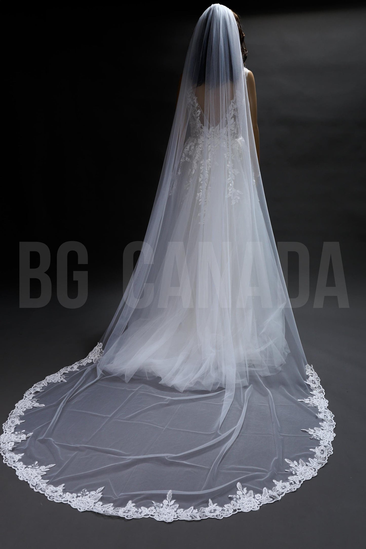 Rose flower cathedral Wedding Veil: Ivory Tulle with Rose Floral Lace Edge