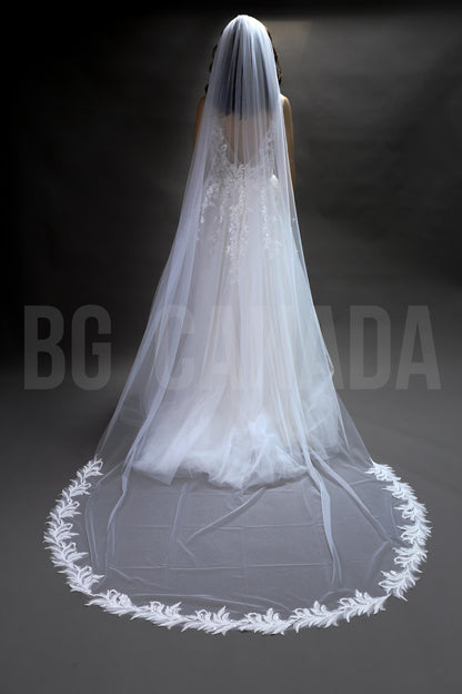 Cathedral Wedding Veil: Pearl Studded Floral Lace, 300cm