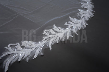 Cathedral Wedding Veil: Pearl Studded Floral Lace, 300cm