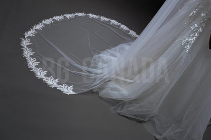 Cathedral Wedding Veil: Pearl Studded Floral Lace, 300cm