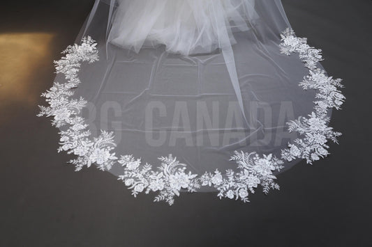 Floral Lace Cathedral Wedding Veil - 300cm Length