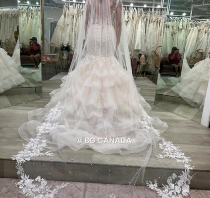 Pearl veil pearl floral wedding veil long veil cathedral wedding veil with lace ivory wedding veil