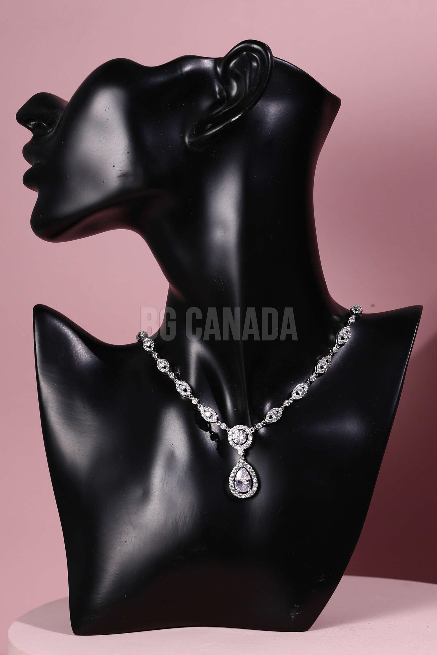 Teardrop Wedding Jewelry Set: Silver Cubic Zirconia Necklace, Earrings, Bracelet