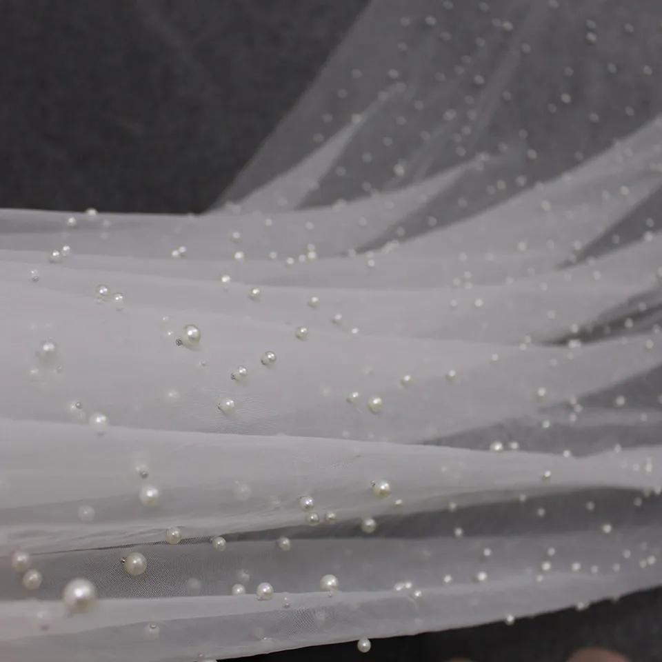 Scattered Pearl Wedding Veil elbow length wedding veil cheCustom Length Bridal Tulle Veil simple pearl veil