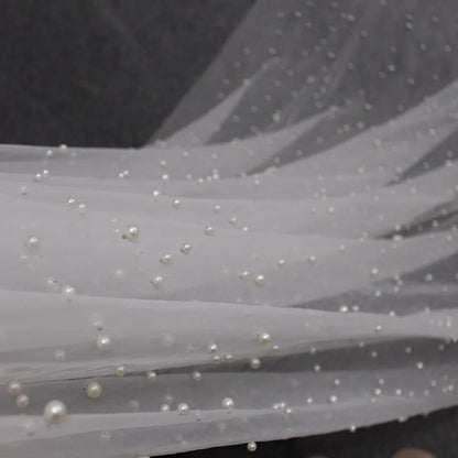 Scattered Pearl Wedding Veil elbow length wedding veil cheCustom Length Bridal Tulle Veil simple pearl veil