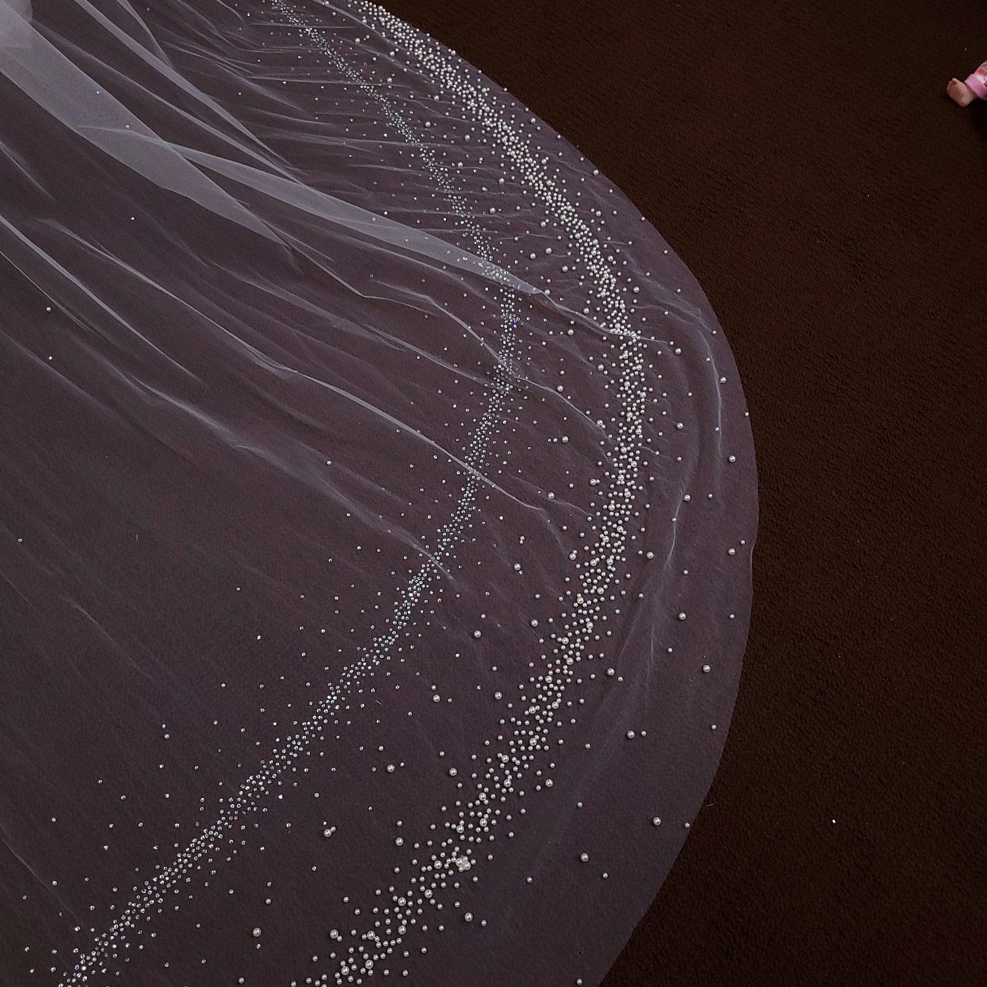 Cathedral Wedding Veil: Pearl & Crystal Edge, Sparkly Bridal Veil