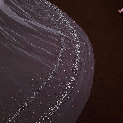 Cathedral Wedding Veil: Pearl & Crystal Edge, Sparkly Bridal Veil