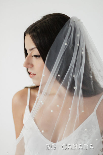 Pearl veil pearl floral wedding veil long veil cathedral wedding veil with lace ivory wedding veil