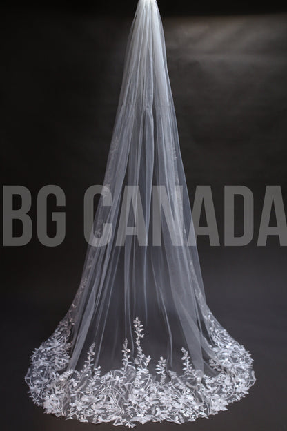 Floral vine cathedral veil Wild flower Floral Lace Wedding Veil: Bridal Illusion Tulle fingertip, floor, Waltz, cathedral