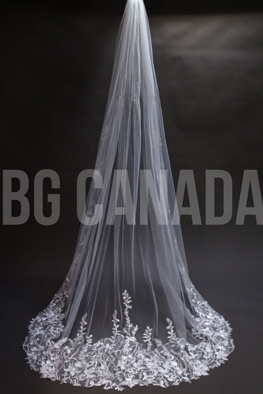 Floral vine cathedral veil Wild flower Floral Lace Wedding Veil: Bridal Illusion Tulle fingertip, floor, Waltz, cathedral