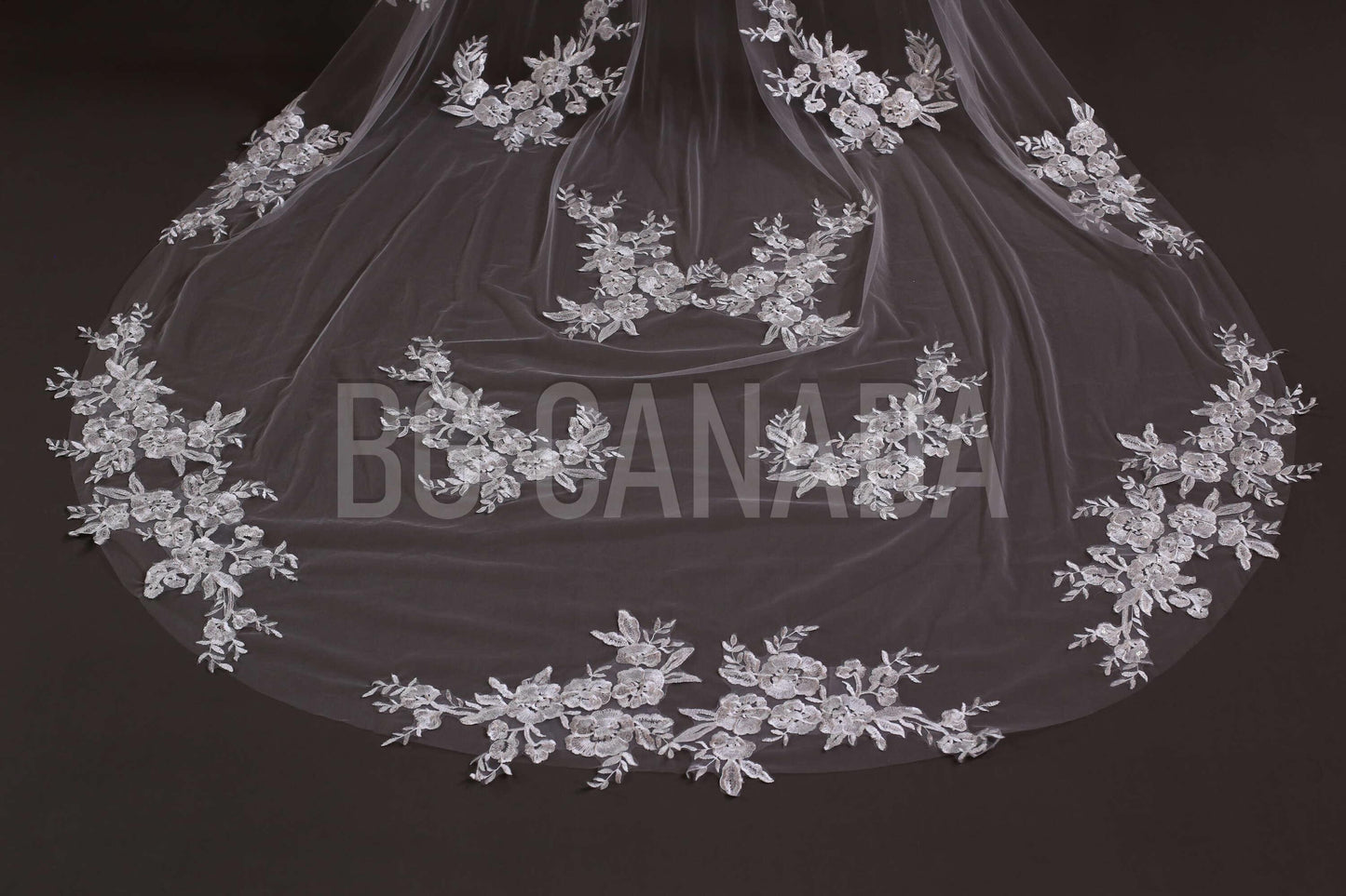 Chapel veil Scattered Floral Lace Cathedral length Veil illusion Bridal Tulle wedding veil with flower lace , White/Off White/Ivory