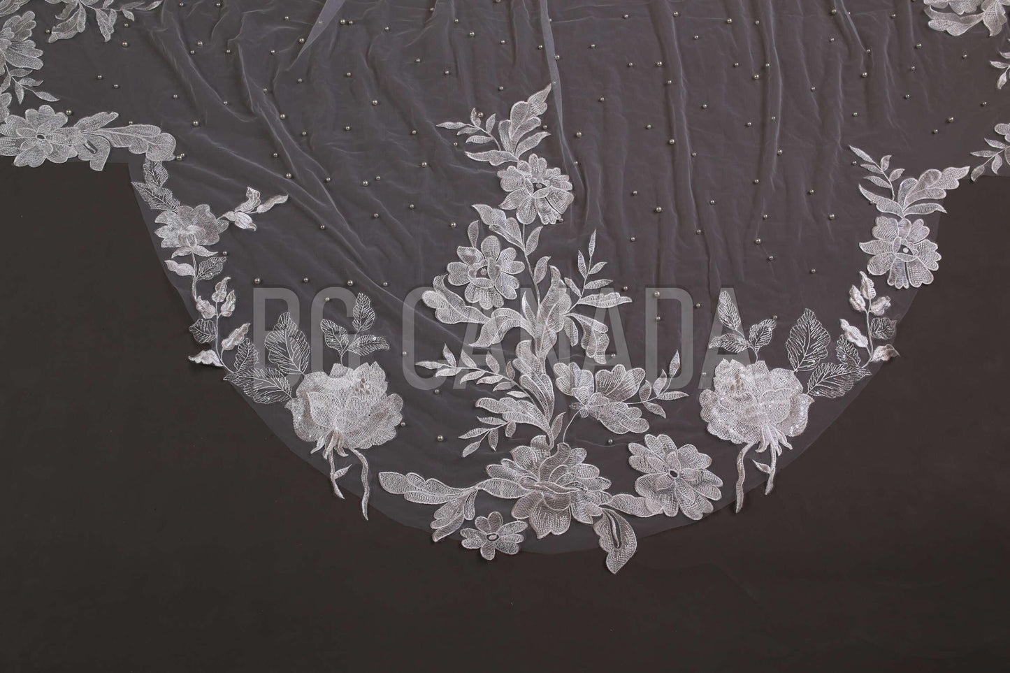 Ivory Lace Wedding Veil: Pearl Scalloped Cathedral Veil