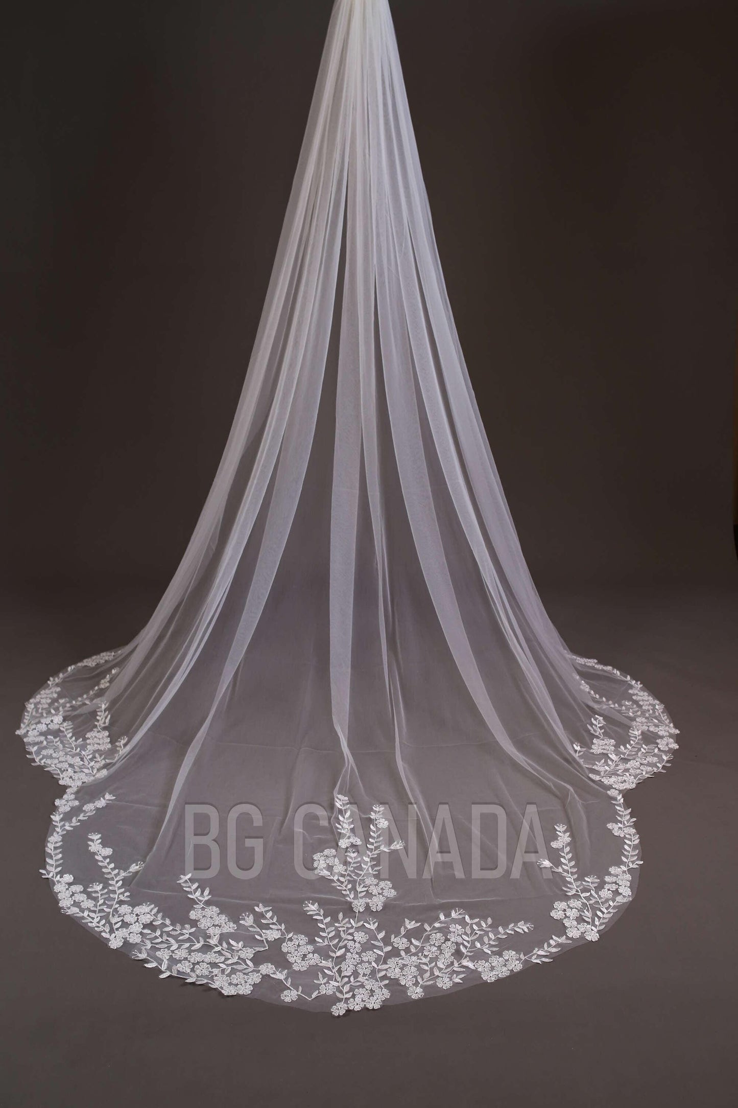 Floral Lace Cathedral Wedding Veil - Bridal Illusion Tulle